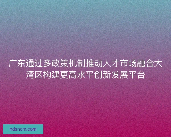 广东通过多政策机制推动人才市场融合大湾区构建更高水平创新发展平台 广东通过多政策机制推动人才市场融合大湾区构建更高水平创新发展平台